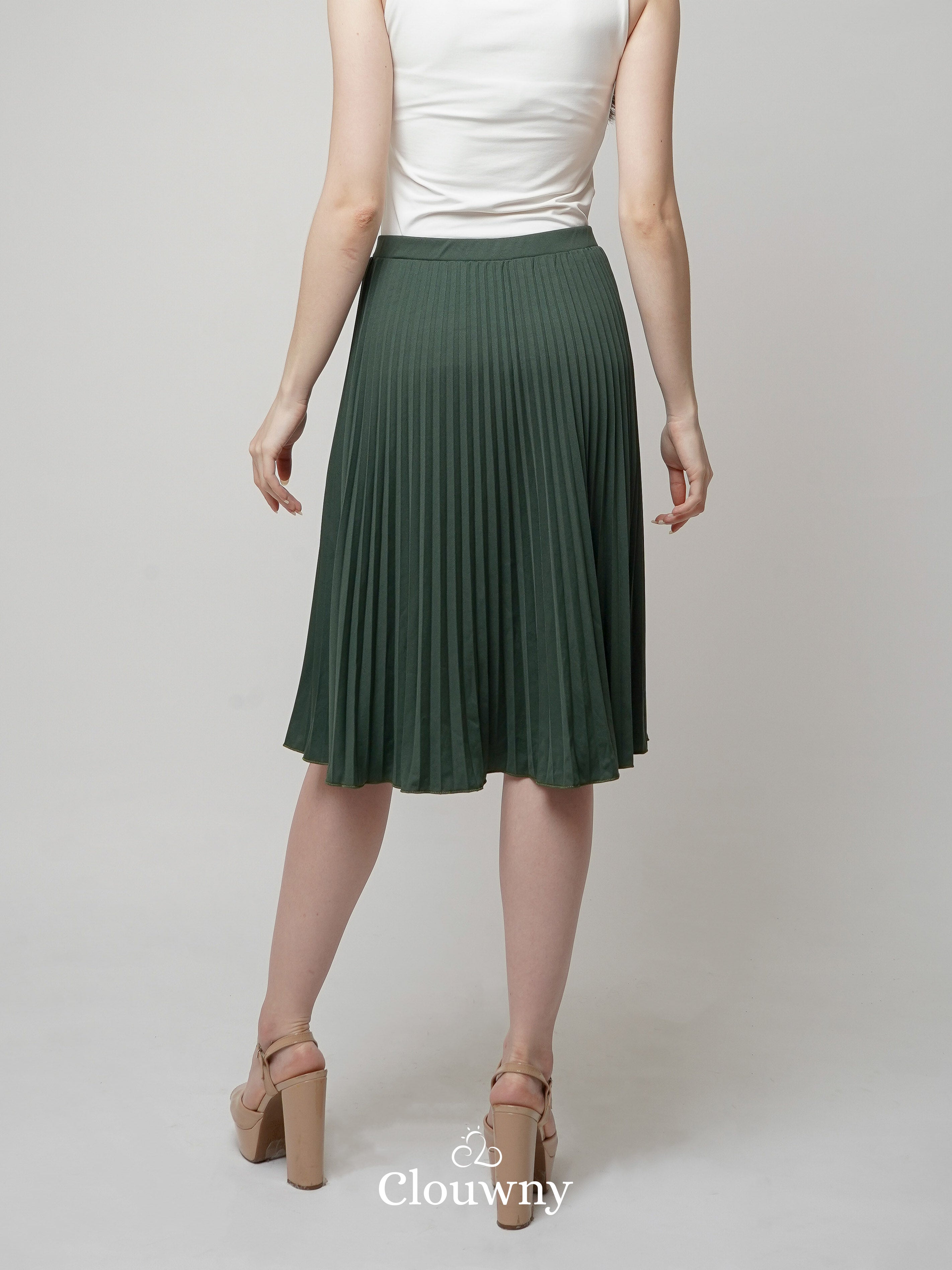 Vamos Midi Pleats Skirt - Emerald Green